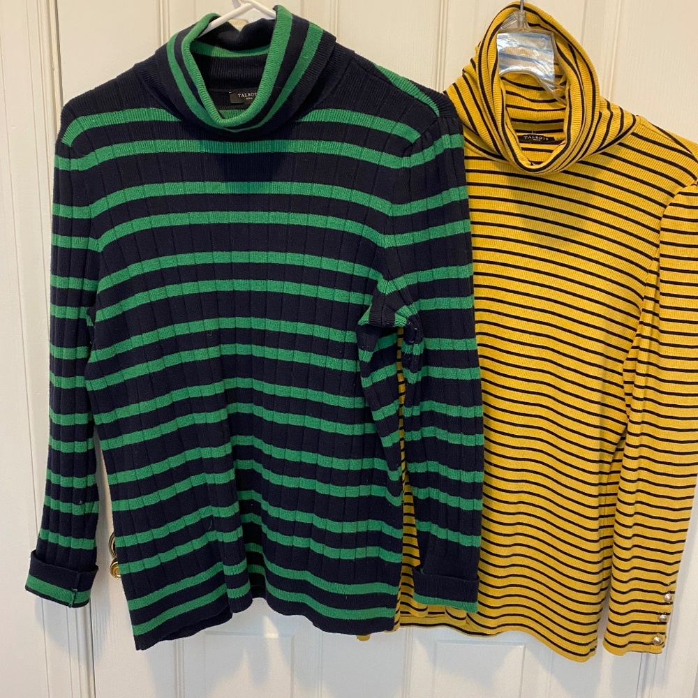 2 TALBOTS Stripped Turtlenecks